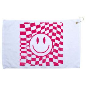 Pink Smile Checkered Retro Grommeted Golf Towel