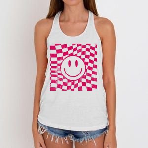 Pink Smile Checkered Retro Women's Knotted Racerback Tank