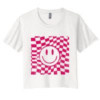 Pink Smile Checkered Retro Crop Top
