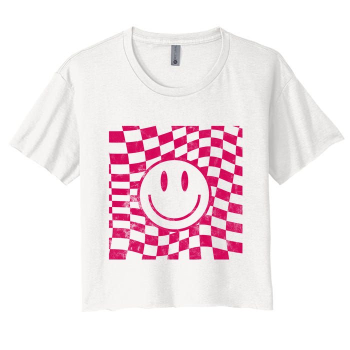 Pink Smile Checkered Retro Crop Top