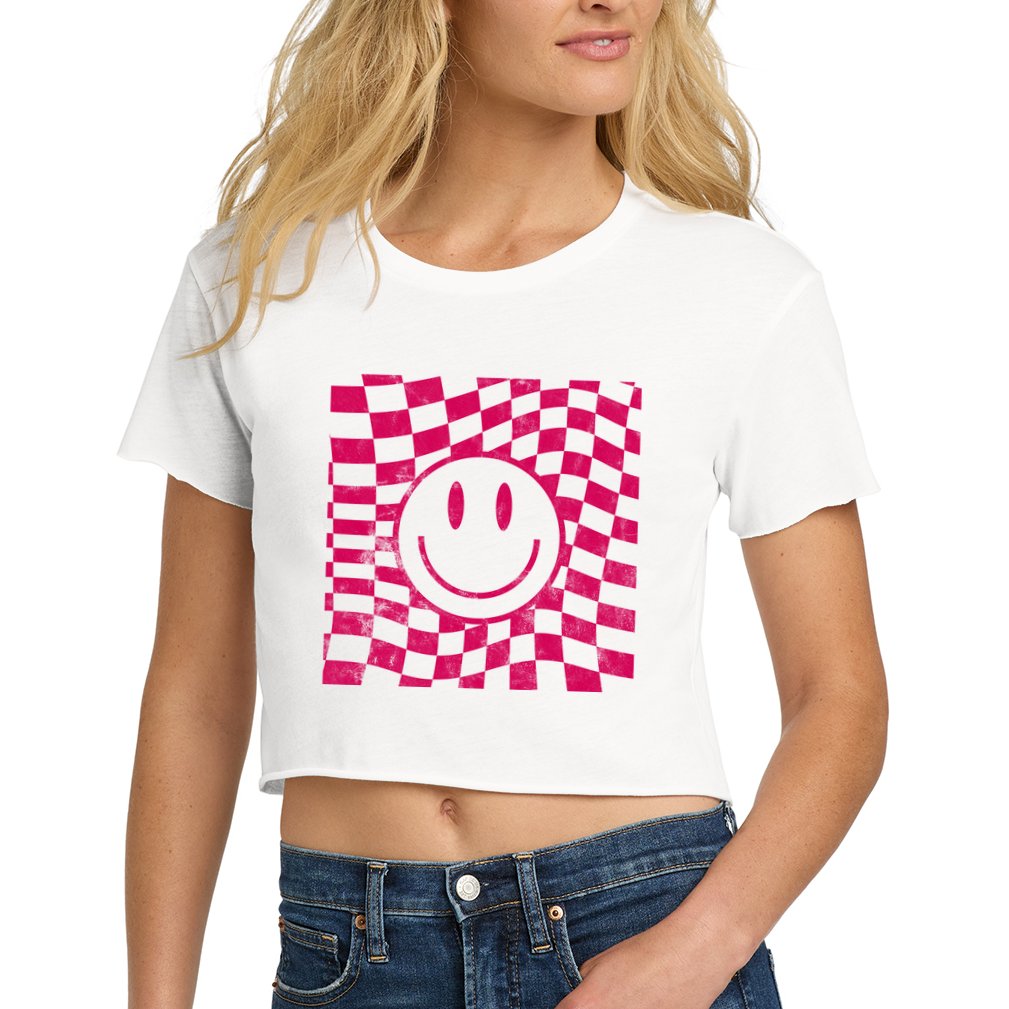 Pink Smile Checkered Retro Crop Top