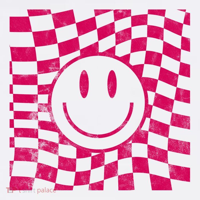 Pink Smile Checkered Retro Cropped Pullover Crew