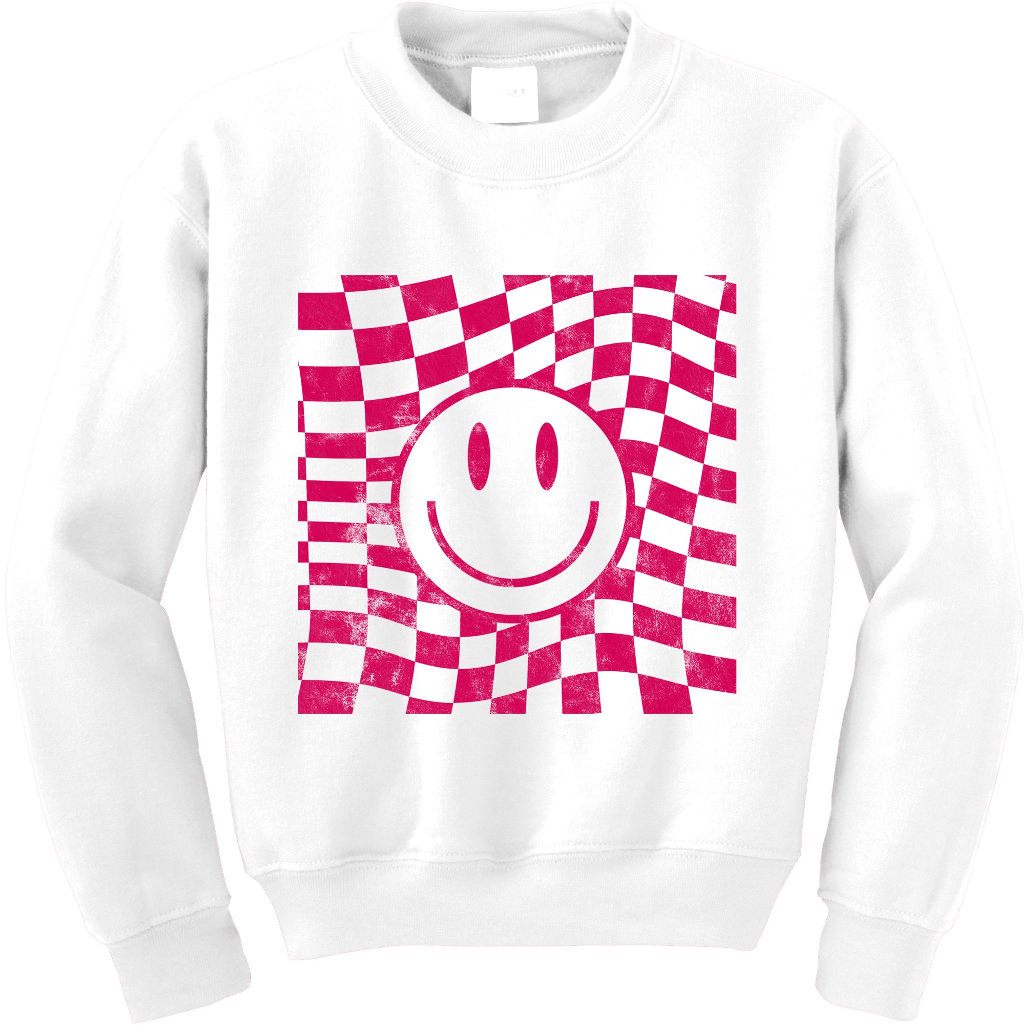 Pink Smile Checkered Retro Kids Sweatshirt