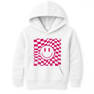 Pink Smile Checkered Retro Kids Hoodie
