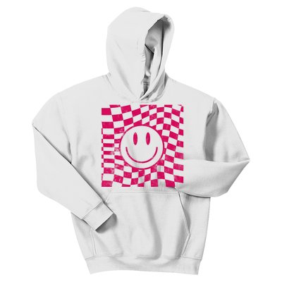 Pink Smile Checkered Retro Kids Hoodie