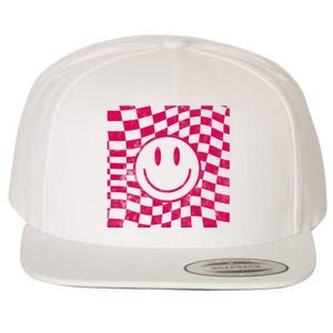 Pink Smile Checkered Retro Wool Snapback Cap