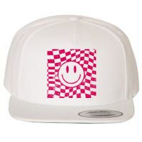 Pink Smile Checkered Retro Wool Snapback Cap