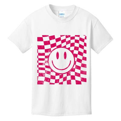 Pink Smile Checkered Retro Kids T-Shirt