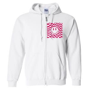 Pink Smile Checkered Retro Full Zip Hoodie