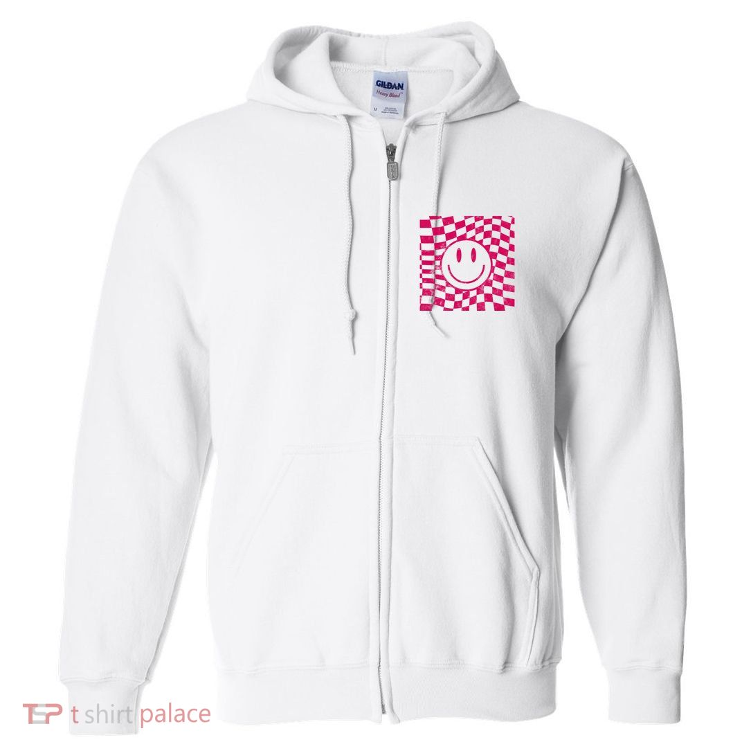 Pink Smile Checkered Retro Full Zip Hoodie