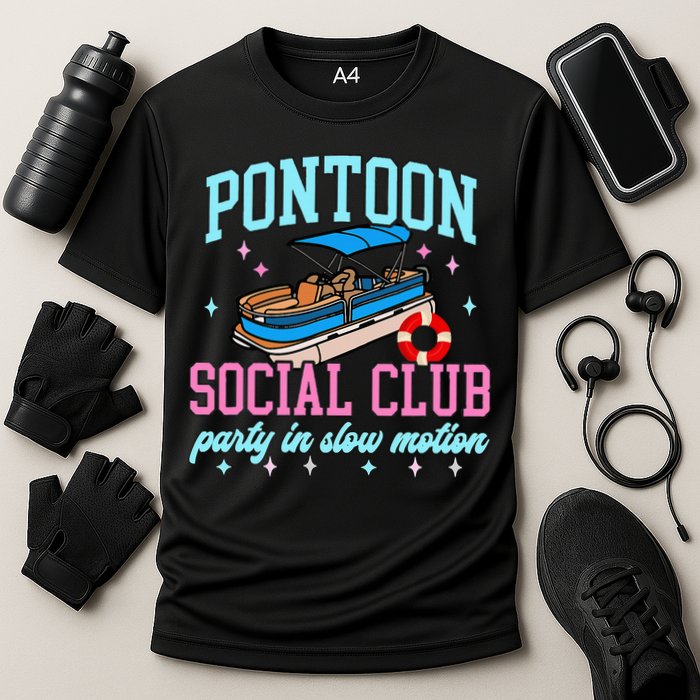 Pontoon Social Club Party In Slow Motion Pontoon Boat Cooling Performance Crew T-Shirt