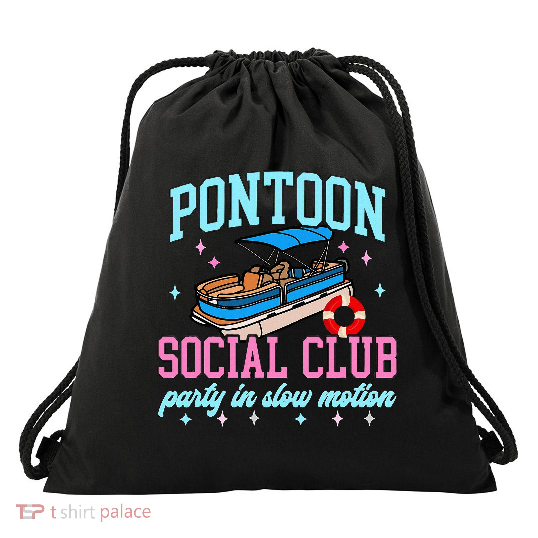 Pontoon Social Club Party In Slow Motion Pontoon Boat Drawstring Bag