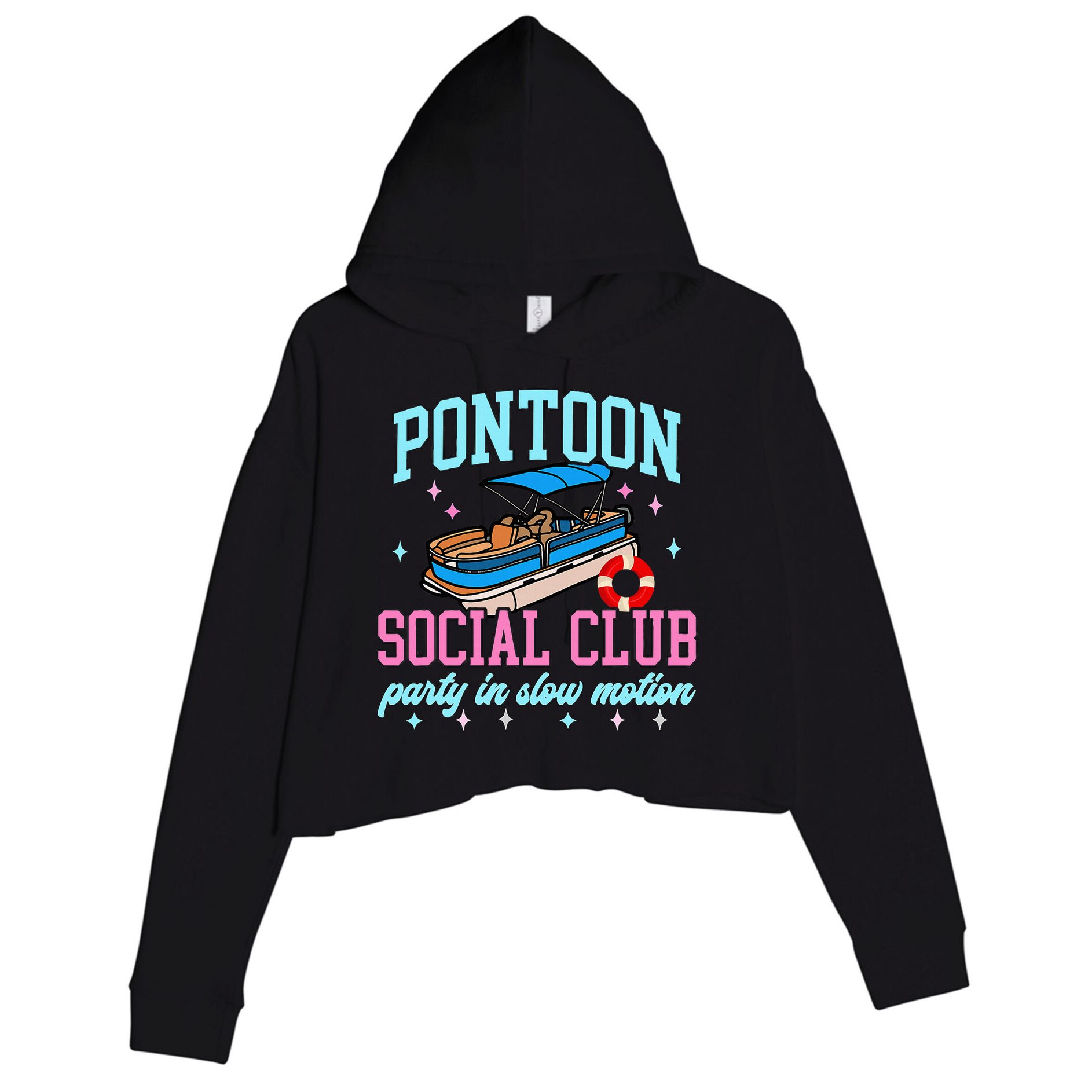 Pontoon Social Club Party In Slow Motion Pontoon Boat Crop Fleece Hoodie