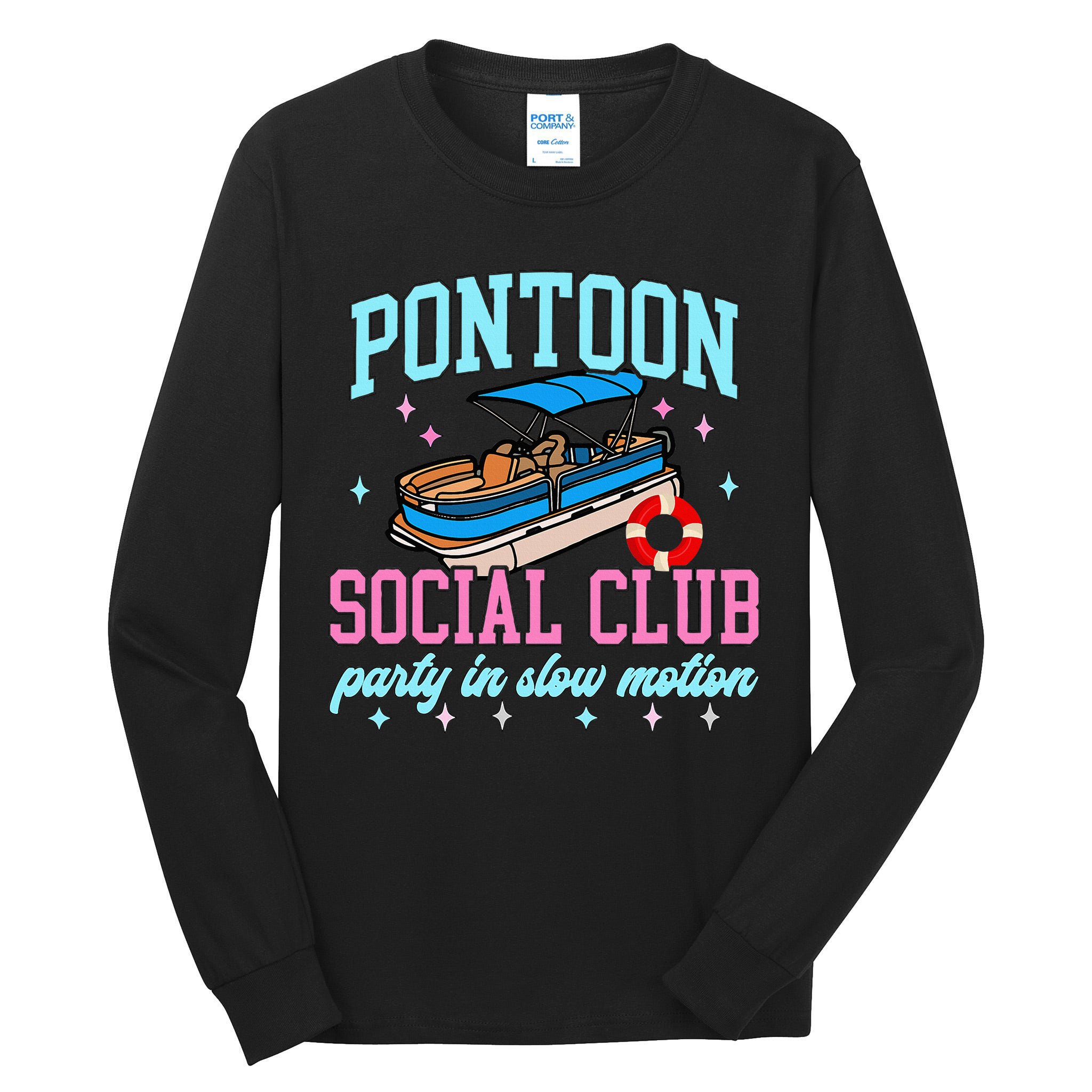 Pontoon Social Club Party In Slow Motion Pontoon Boat Tall Long Sleeve T-Shirt