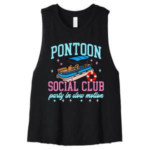 Pontoon Social Club Party In Slow Motion Pontoon Boat Women's Racerback Cropped Tank