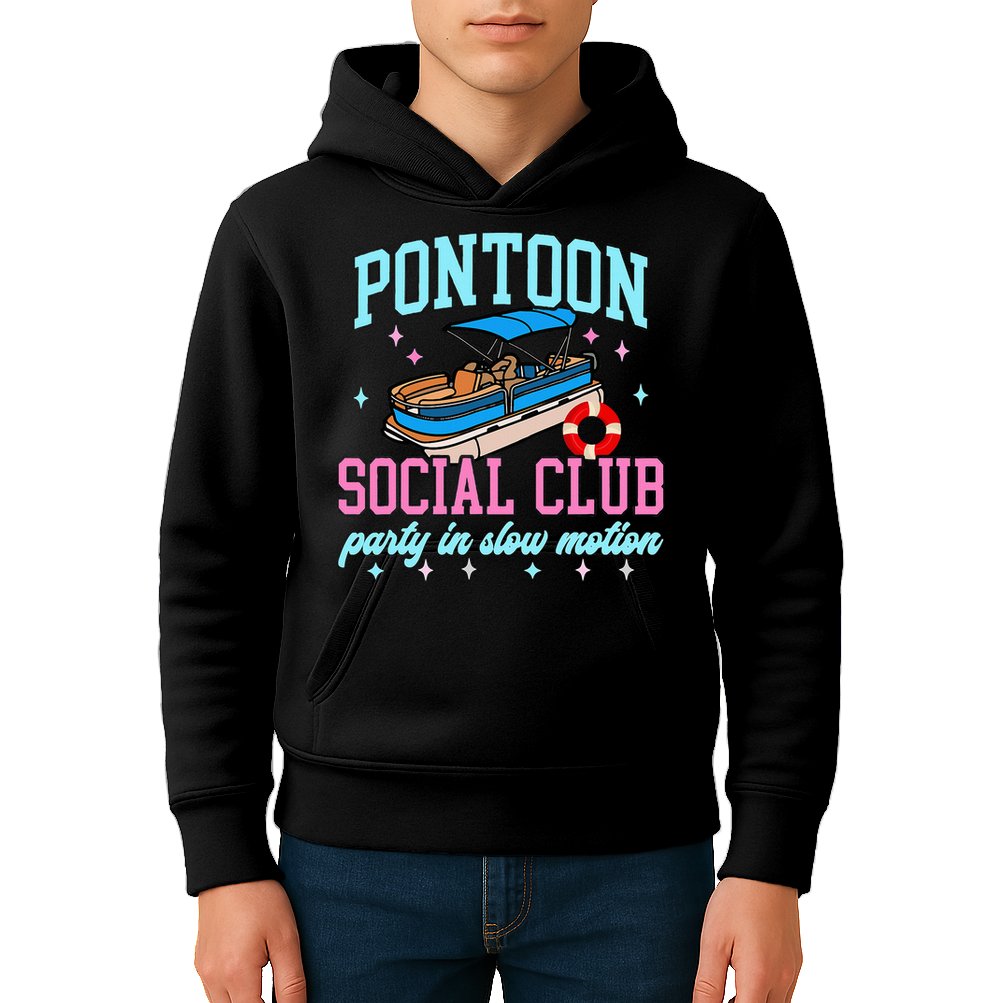Pontoon Social Club Party In Slow Motion Pontoon Boat Kids Hoodie