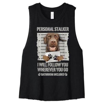 Personal Stalker Chocolate Labrador Lab Women's Racerback Cropped Tank