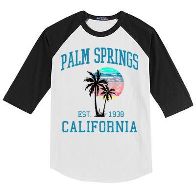 Palm Springs California Beach Vintage Palm Trees Summer Kids Colorblock Raglan Jersey