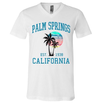 Palm Springs California Beach Vintage Palm Trees Summer V-Neck T-Shirt