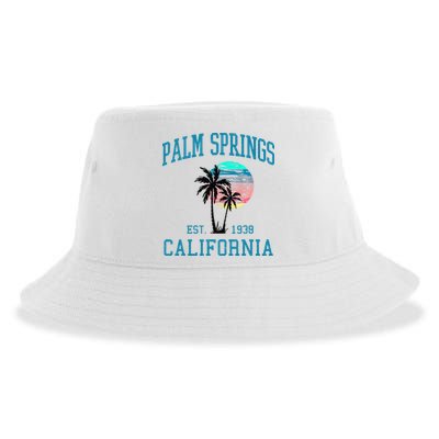 Palm Springs California Beach Vintage Palm Trees Summer Sustainable Bucket Hat