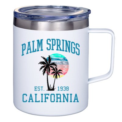 Palm Springs California Beach Vintage Palm Trees Summer 12oz Stainless Steel Coffee Mug