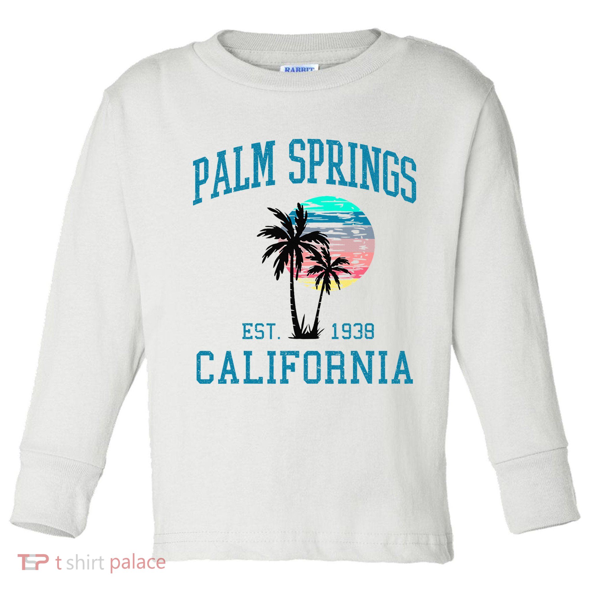 Palm Springs California Beach Vintage Palm Trees Summer Toddler Long Sleeve Shirt