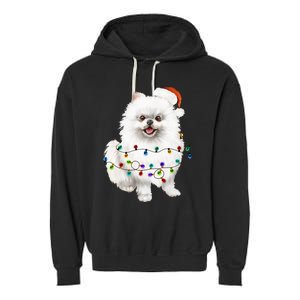 Pomeranian Santa Christmas Tree Lights Xmas Dog Lover Garment-Dyed Fleece Hoodie