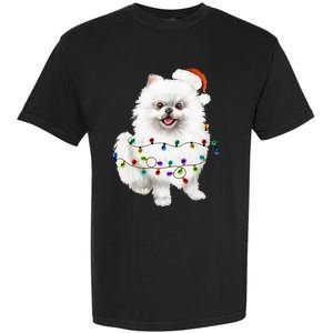 Pomeranian Santa Christmas Tree Lights Xmas Dog Lover Garment-Dyed Heavyweight T-Shirt