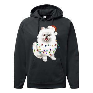 Pomeranian Santa Christmas Tree Lights Xmas Dog Lover Performance Fleece Hoodie