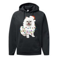 Pomeranian Santa Christmas Tree Lights Xmas Dog Lover Performance Fleece Hoodie