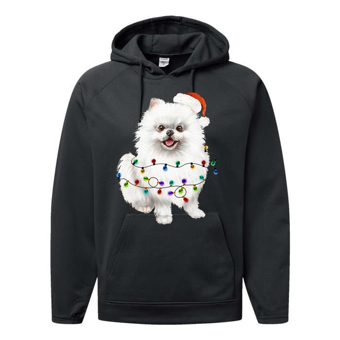 Pomeranian Santa Christmas Tree Lights Xmas Dog Lover Performance Fleece Hoodie