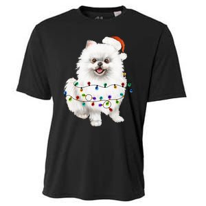 Pomeranian Santa Christmas Tree Lights Xmas Dog Lover Cooling Performance Crew T-Shirt