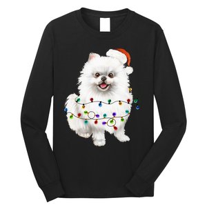 Pomeranian Santa Christmas Tree Lights Xmas Dog Lover Long Sleeve Shirt