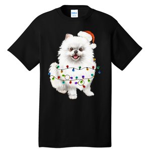 Pomeranian Santa Christmas Tree Lights Xmas Dog Lover Tall T-Shirt