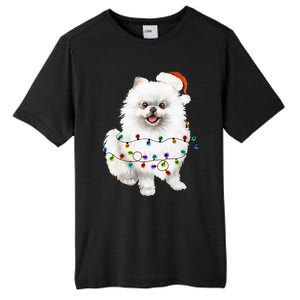 Pomeranian Santa Christmas Tree Lights Xmas Dog Lover Tall Fusion ChromaSoft Performance T-Shirt