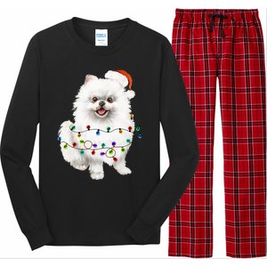 Pomeranian Santa Christmas Tree Lights Xmas Dog Lover Long Sleeve Pajama Set