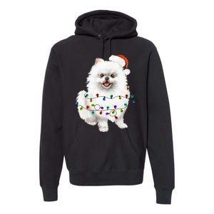 Pomeranian Santa Christmas Tree Lights Xmas Dog Lover Premium Hoodie