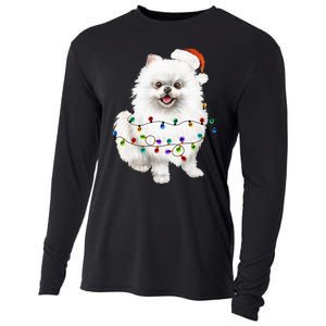 Pomeranian Santa Christmas Tree Lights Xmas Dog Lover Cooling Performance Long Sleeve Crew