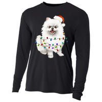 Pomeranian Santa Christmas Tree Lights Xmas Dog Lover Cooling Performance Long Sleeve Crew