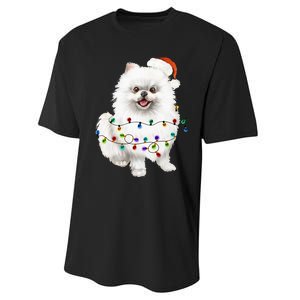 Pomeranian Santa Christmas Tree Lights Xmas Dog Lover Performance Sprint T-Shirt