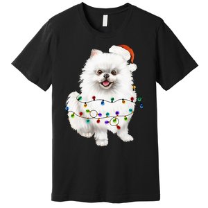 Pomeranian Santa Christmas Tree Lights Xmas Dog Lover Premium T-Shirt