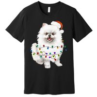 Pomeranian Santa Christmas Tree Lights Xmas Dog Lover Premium T-Shirt