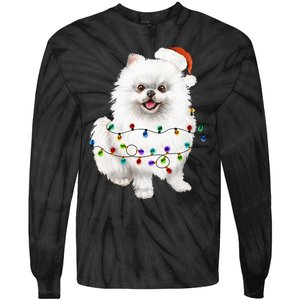 Pomeranian Santa Christmas Tree Lights Xmas Dog Lover Tie-Dye Long Sleeve Shirt