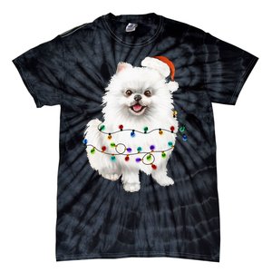 Pomeranian Santa Christmas Tree Lights Xmas Dog Lover Tie-Dye T-Shirt