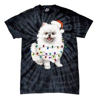 Pomeranian Santa Christmas Tree Lights Xmas Dog Lover Tie-Dye T-Shirt