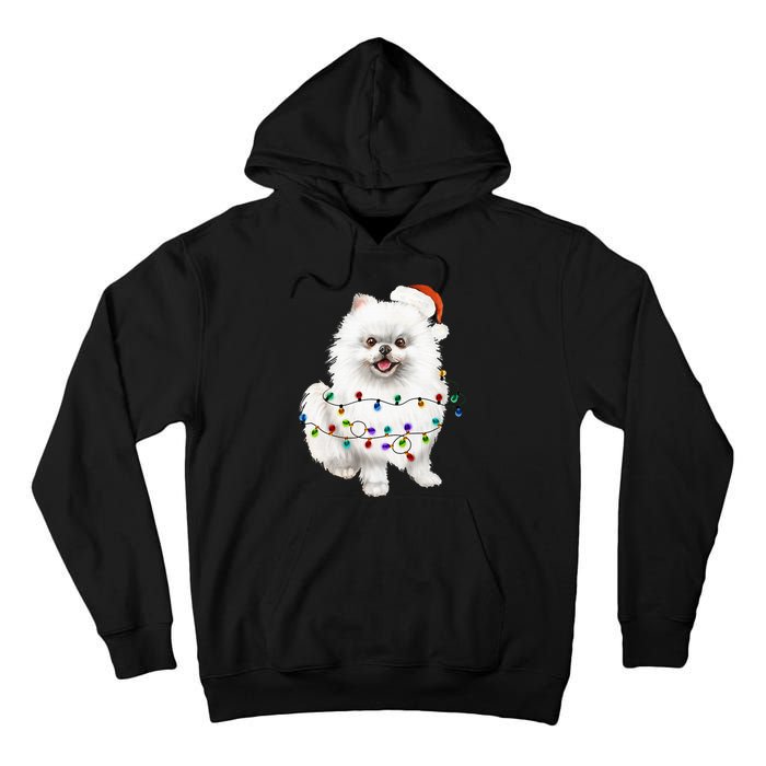 Pomeranian Santa Christmas Tree Lights Xmas Dog Lover Tall Hoodie