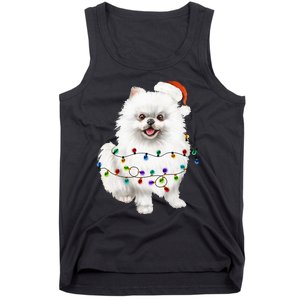 Pomeranian Santa Christmas Tree Lights Xmas Dog Lover Tank Top