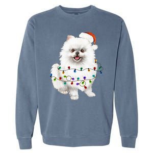 Pomeranian Santa Christmas Tree Lights Xmas Dog Lover Garment-Dyed Sweatshirt