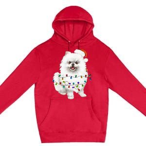 Pomeranian Santa Christmas Tree Lights Xmas Dog Lover Premium Pullover Hoodie