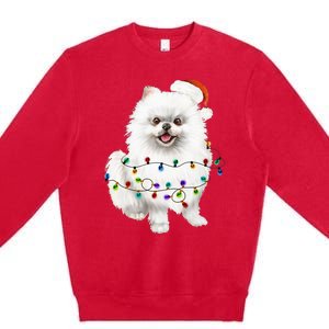 Pomeranian Santa Christmas Tree Lights Xmas Dog Lover Premium Crewneck Sweatshirt